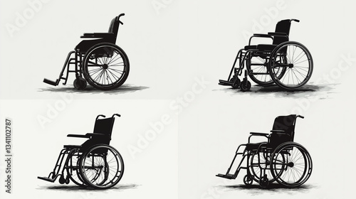 Four angle silhouettes of modern wheelchair design