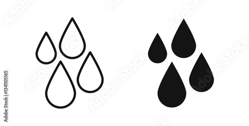 Raindrops icons set in black colors on white background
