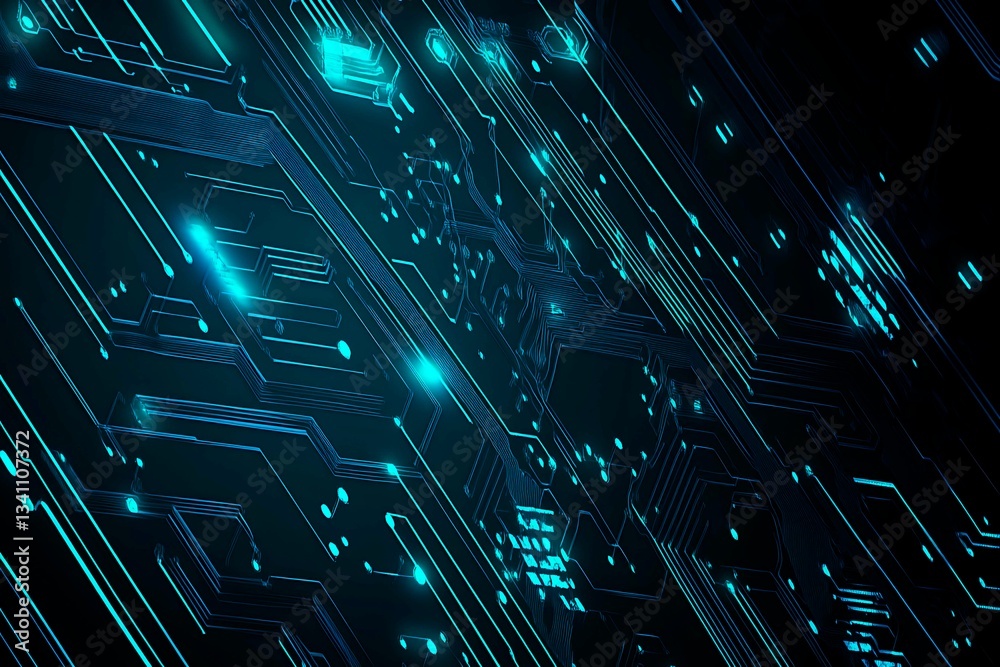 Abstract close-up of a glowing blue digital circuit board, showcasing intricate connections and technological design on a black background.
Abstract close-up of a glowing blue digital circuit board, showcasing intricate connections and technological design on a black background.