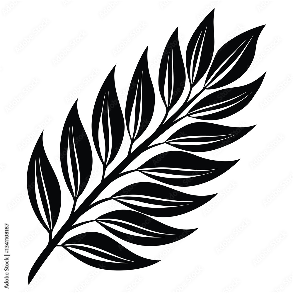 Fototapeta premium Line art drawing of wheat ear Green Leafy Branch Isolated