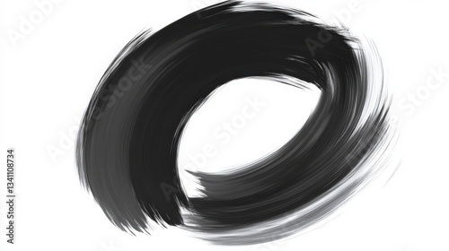 High quality illustration Rounded brush stroke with smooth, circular shapes, soft transitions, and balanced color gradients in black, calm and harmonious