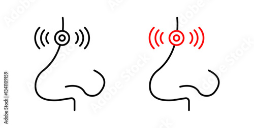 Nose pain icons set in black colors on white background