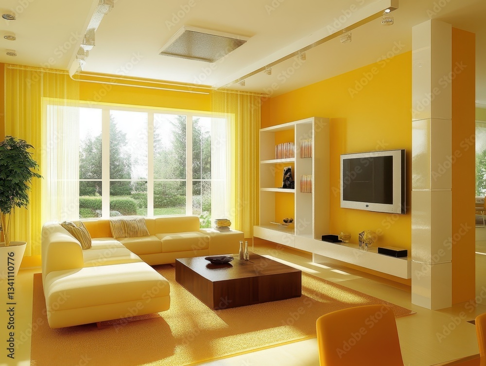 custom made wallpaper toronto digitalLiving room showcasing a modern bright yellow color theme