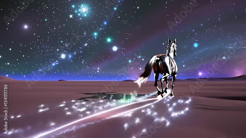 Galactic Rider: 3D Horse Galloping on a Meteor Trail