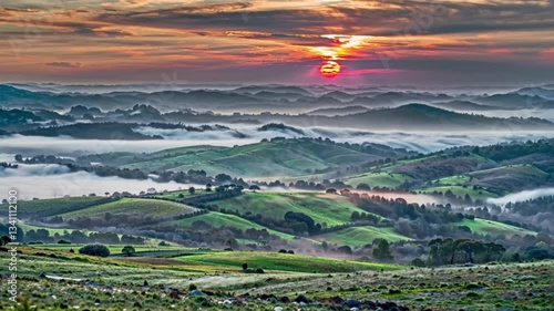 Golden Sunrise Over Rolling Hills Timelapse