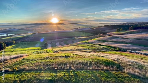 Idyllic Countryside Sunrise: Farmland Awakening Timelapse