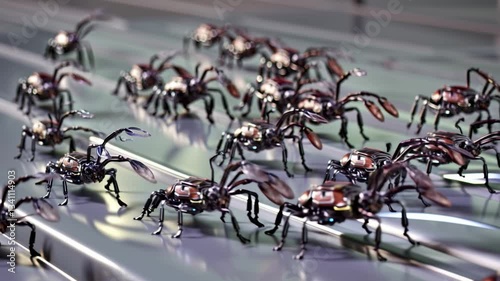 Robotic Insects: 3D Animated Swarm of Futuristic Mechanical Beetles
