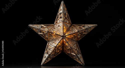 Glittering Golden Star Ornament On Dark Background photo