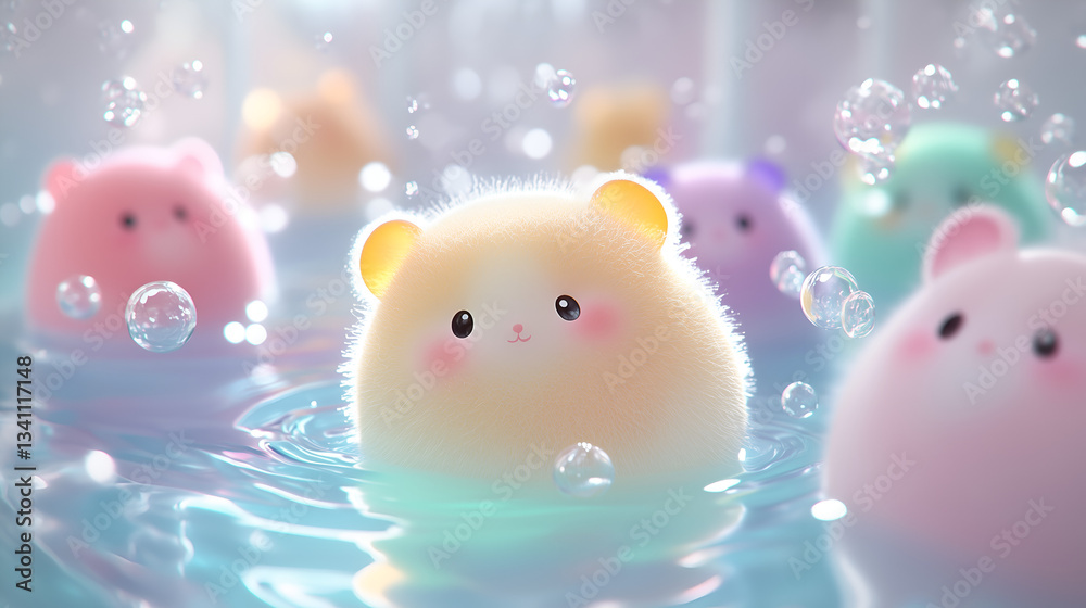 Floating Hamster Plushies in a Dreamy Water Wonderland
