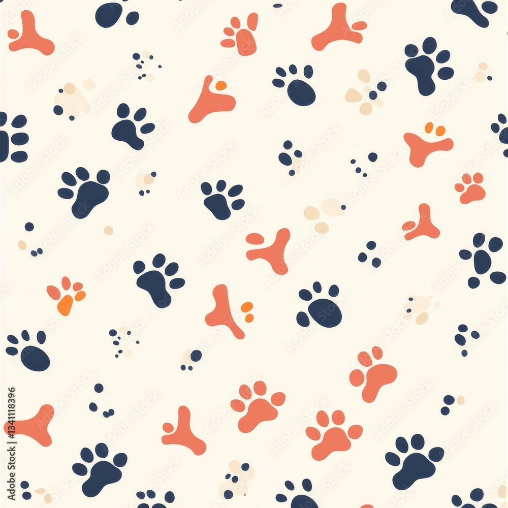 Cute Paw Print & Bone Seamless Pattern Cute Paw Print & Bone Seamless Pattern
