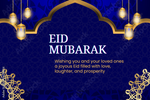 Eid Mubarak wishing card, Poster in gold template