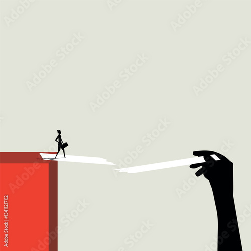 woman businesswoman goes down a bad road, no one helps her. Concept of hopelessness, difficult path. Minimalism