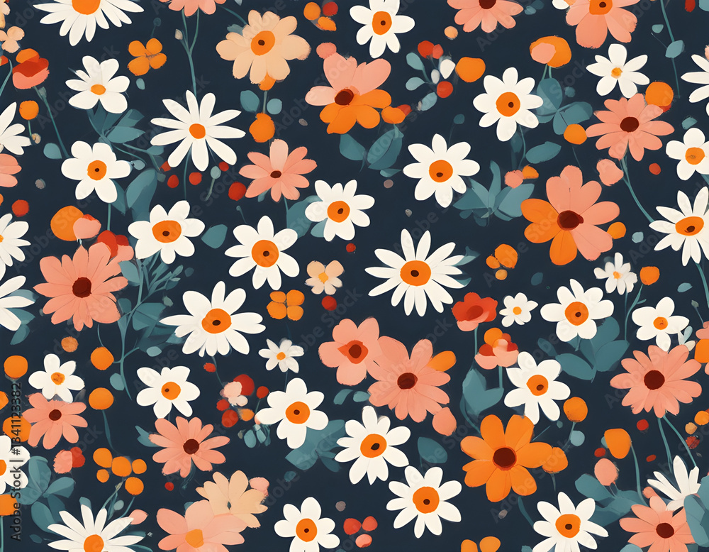 Obraz premium Small flowers pattern, seamless print of abstract simple ditsy flowers, vectore illustration of retro ditsy print. Floral seamless background