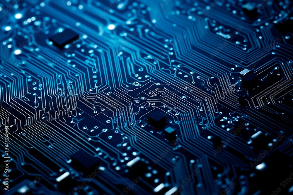 Abstract close-up of a glowing blue digital circuit board, showcasing intricate connections and technological design on a black background.
Abstract close-up of a glowing blue digital circuit board, showcasing intricate connections and technological design on a black background.