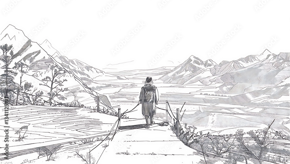 Naklejka premium Lone traveler in the mountains