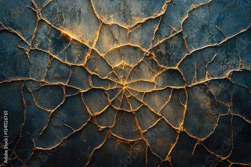 Abstract cracked earth texture with glowing lines, top view, warm tones, artistic representation, Earth Day concept