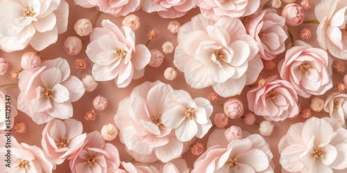 Delicate watercolor blooms in soft pastel hues, forming a continuous, elegant floral design, blossom, spring