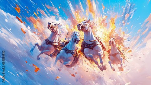 Majestic Stallion Drive: Epic Quadriga Race Bursting with Energy