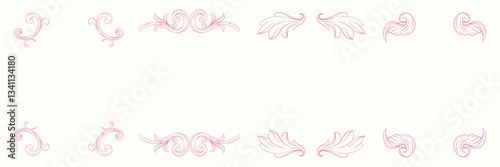 Baroque Border Frame with Hand-Drawn Ornamental Swirls, Elegant Flourishes, and Decorative Details. Naive Girly Coquette Romantic Style.