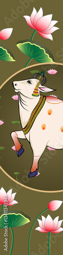 Kamdhenu and lotus flowers arch for puja room door