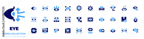 Eye icon collection. Bold style. Duotone colors. cry, hallucination, ophtalmology, blindness, drowsiness, lens, package, view, vision, spy, hamsa, look