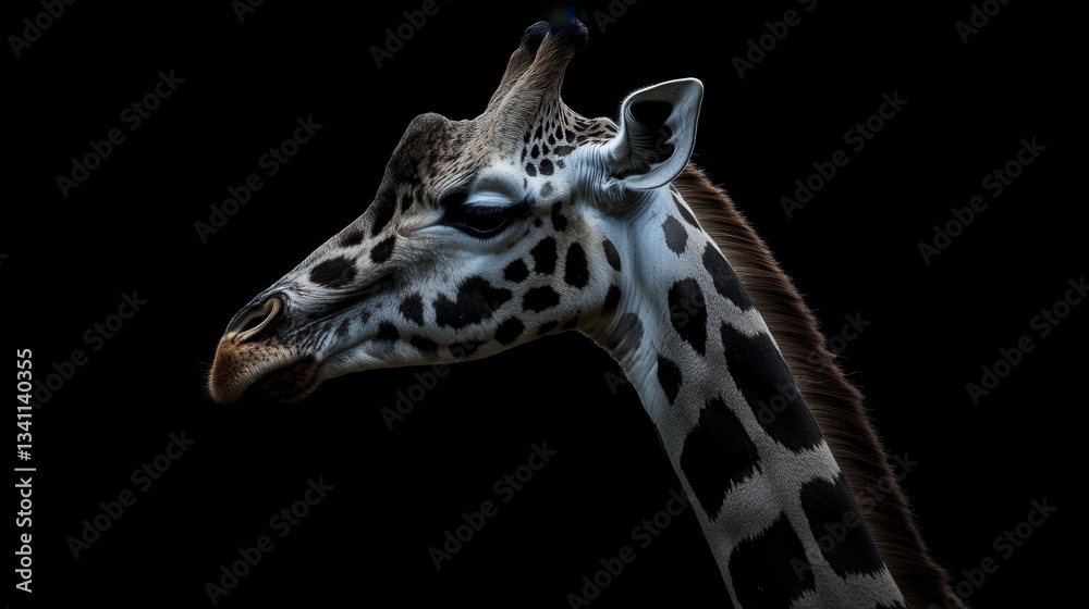 Naklejka premium Giraffe, isolated, side view. Generative AI