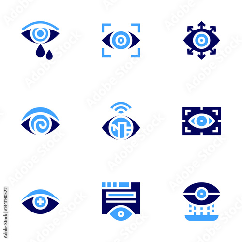 Eye icon set. Bold style. Duotone colors. cry, hallucination, ophtalmology, vision, smart city, monitoring, view, spyware
