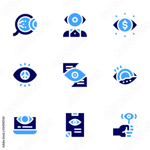 Eye icon set. Bold style. Duotone colors. mentalist, chat, clipboard, eyeball, vision, computer, visionary, conjunctival papilloma photo