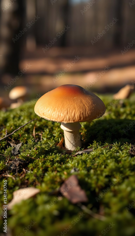 Fototapeta premium Single Brown Mushroom on Moss