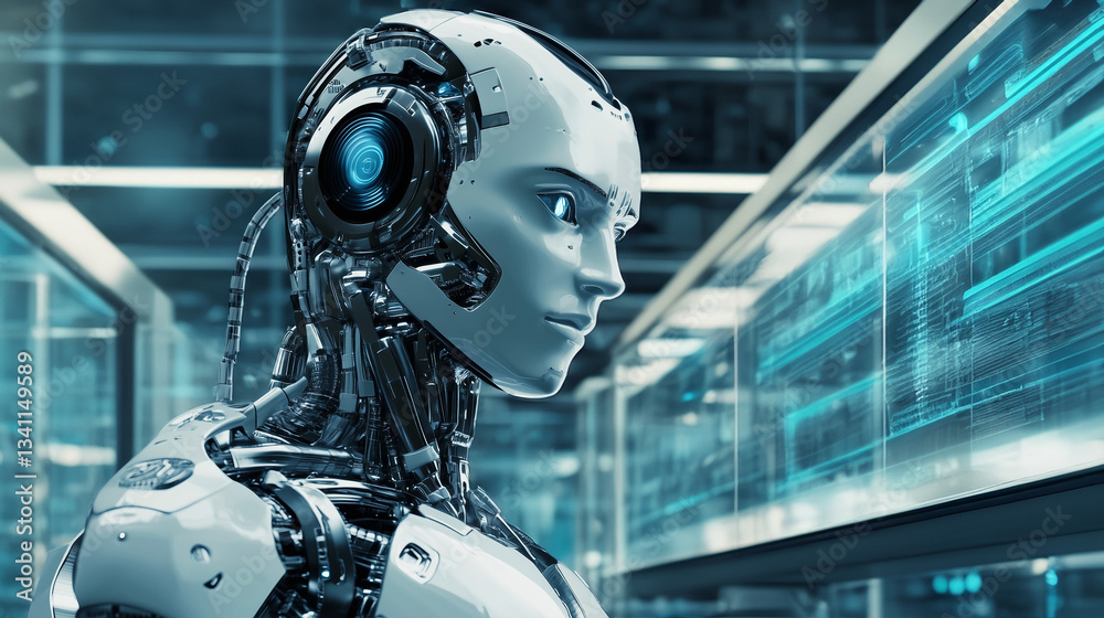 Robot on blurred background, robotics