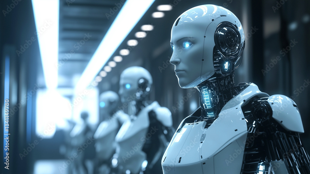 Robot on blurred background, robotics