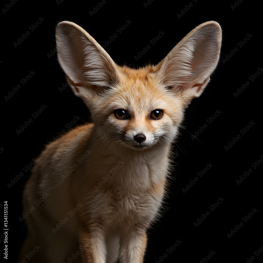 Fototapeta premium Professional portrait of animal fennec fox standing on a black background generative ai 