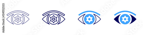 Eye squinting habit correction icon in 4 different styles. Thin Line, Line, Bold Line, Duotone. Duotone style. Editable stroke
