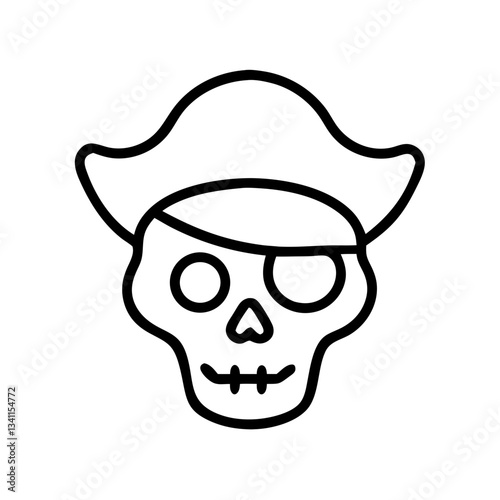 Pirate skull with an eye patch icon on a transparent background for Halloween and pirate-themed graphic design