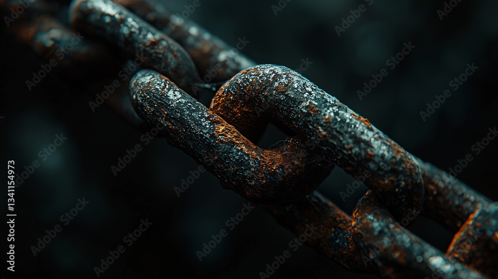 Hyper-Detailed Close-Up of a Weathered Iron Chain Hyper-Detailed Close-Up of a Weathered Iron Chain