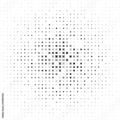 Abstract halftone texture with dispersed black stars on a white background. Geometric pixel pattern for presentation design or banners.