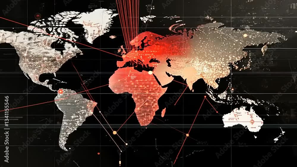 Global Network Visualization: A Digital World Map Highlighting ...