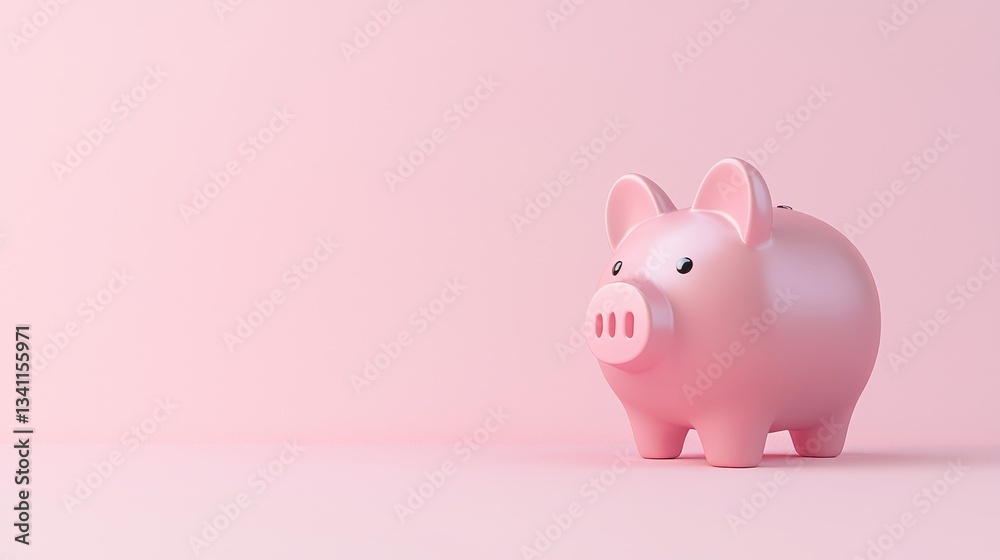 A digital rendering of a pink piggybank set against a kitsch background in a front view serves as a 3D illustration symbol for the banking business, finance, and savings A digital rendering of a pink piggybank set against a kitsch background in a front view serves as a 3D illustration symbol for the banking business, finance, and savings