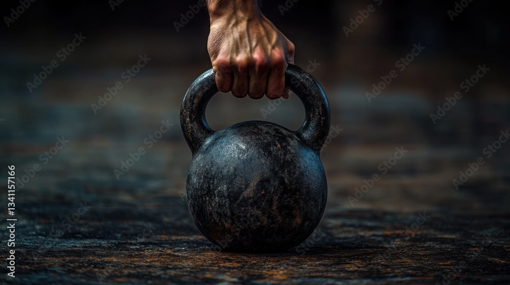 Fototapeta premium Close-Up Shot of Hand Reaching for Kettlebell in Dynamic Action