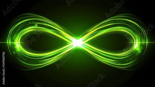 Infinity Symbol Abstract Art with Vibrant Green Light Trails