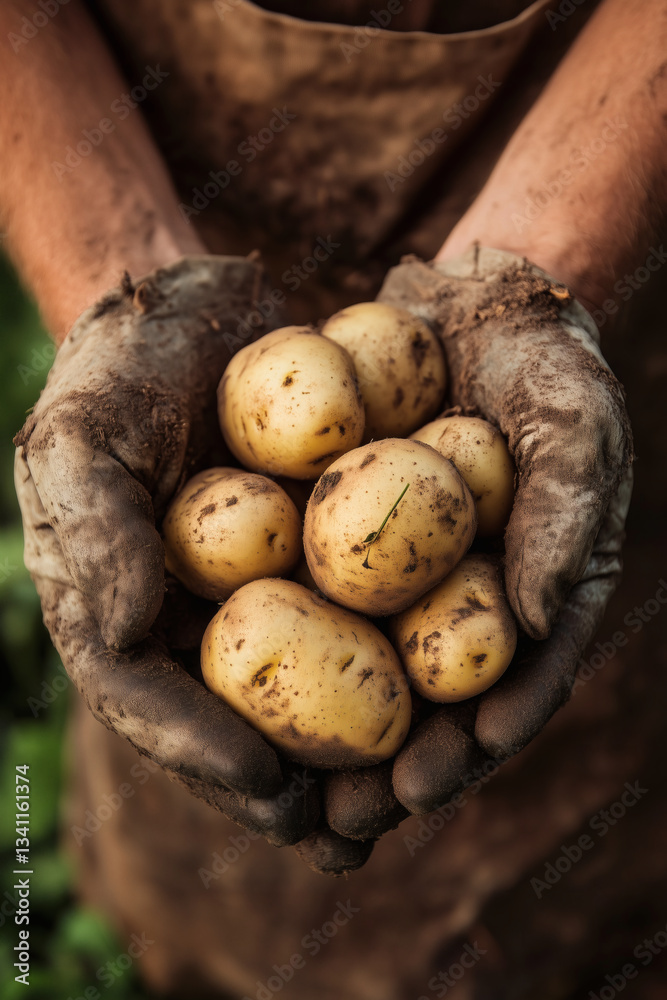 Freshly harvested potatoes held in dirty hands. Freshly harvested potatoes held in dirty hands.