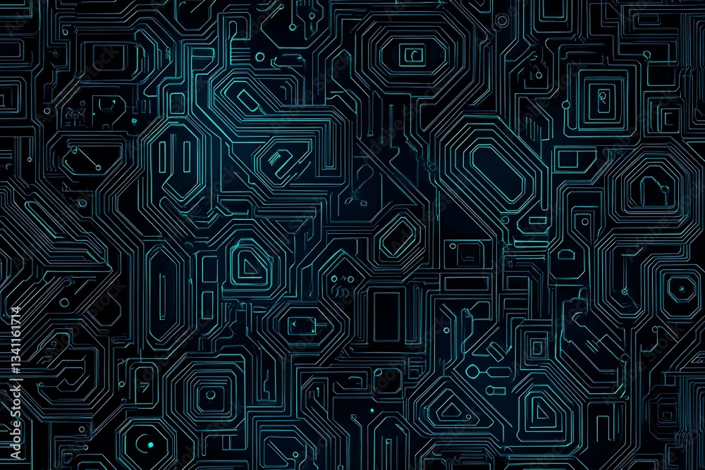 Abstract close-up of a glowing blue digital circuit board, showcasing intricate connections and technological design on a black background.