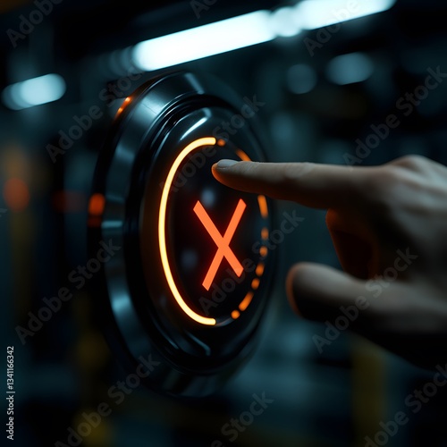 index finger shows failed verification with (X) mark in tech photo style