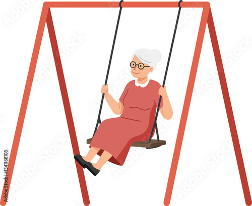 Obraz na płótnie An elderly woman enjoying her time on a swing set in a playful and cheerful atmosphere, flat vector illustration w salonie