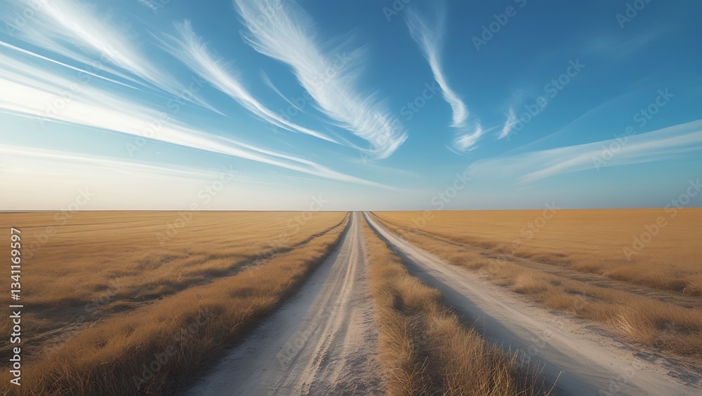 Fototapeta premium A vast open field under a bright blue sky