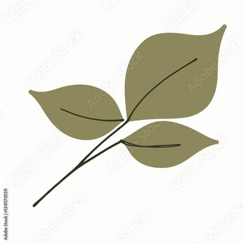 Delicate Botanical Beauty: A minimalist illustration of three olive-green leaves delicately arranged, exuding a sense of natural elegance and tranquility.