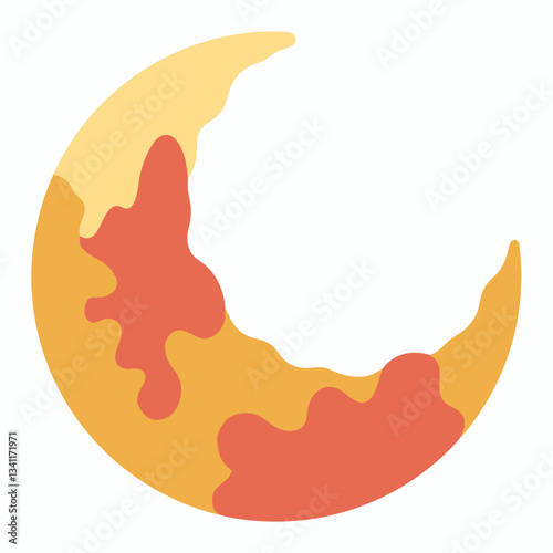 Moonlit Dream: A vibrant illustration of a crescent moon, adorned with warm hues and playful patterns, evokes a sense of wonder and childlike imagination.
