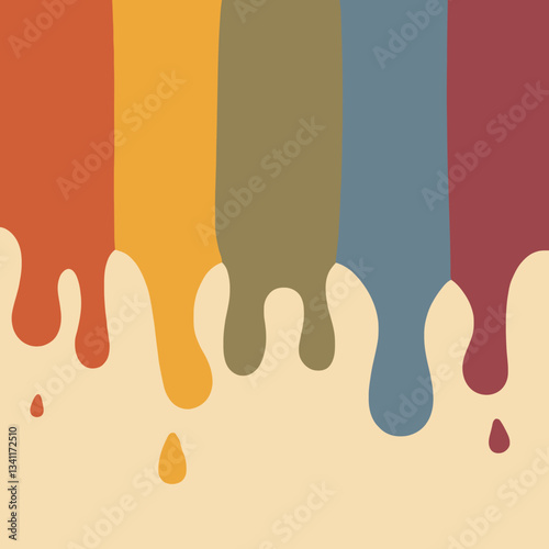 Color Palette Abstract: A vibrant, retro-inspired composition of vertical paint drips in warm, earthy tones evokes creativity and artistic expression. 