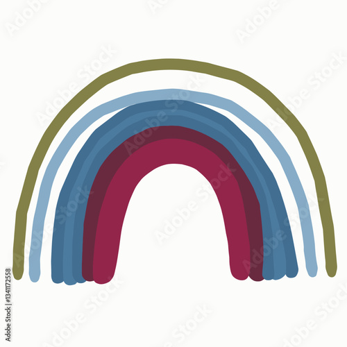 Colorful Arch: A whimsical and modern take on the classic rainbow. This illustration features a series of curved lines that overlap, forming an arc with a variety of colors.