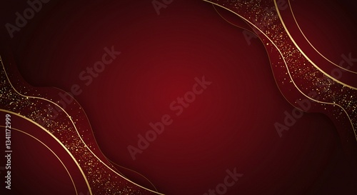 Minimalist abstract frame design with elegant, classic burgundy red and gold lines surrounding a soft gradient and luxury background. 